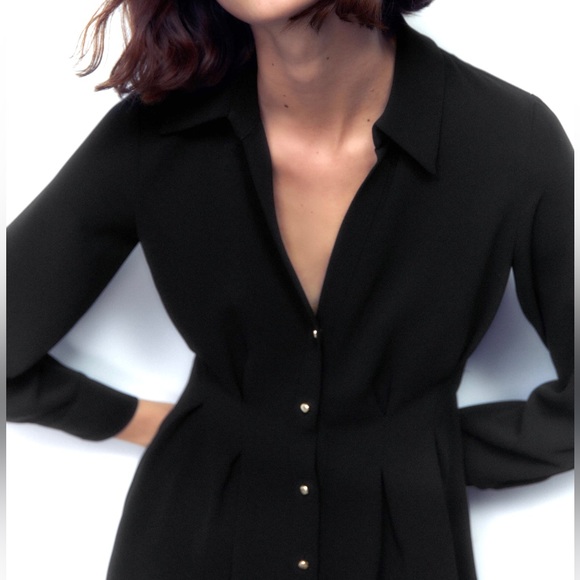 Zara Pleated Flowy Midi Shirt Dress With Golden Buttons - 8621/731 - Picture 6 of 10